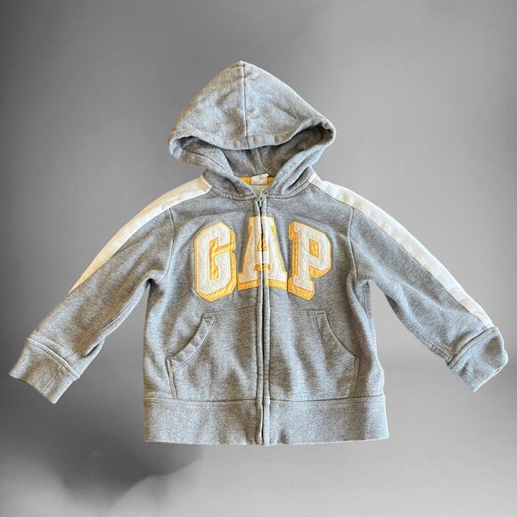 Vintage Baby Gap Jacket Sz 4 Fleece Lined Hooded Zip Up Block Letter Sweatshirt - Picture 1 of 5
